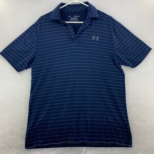 Under Armour Men's Blue Striped Playoff Polo Shirt Size M
